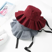 Mingjiebihuo Женская хлопковая цветная длинная тканевая шляпа для путешествий, солнцезащитный козырек с деревянными ушками, рыбацкая шляпа, дикая шляпа в горшках, Панамы