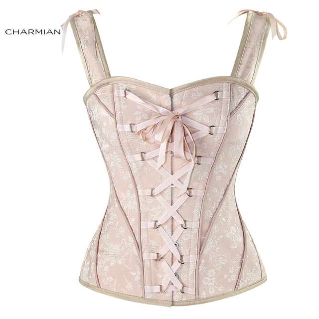 Historical pattern Edwardian overbust corset from satin. Steelbone