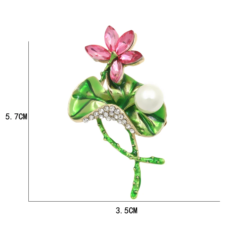 Baiduqiandu Прямая с фабрики, эмаль, женский цветок лотоса, брошь с розовым кристаллом, прозрачные стразы, большой зеленый лист
