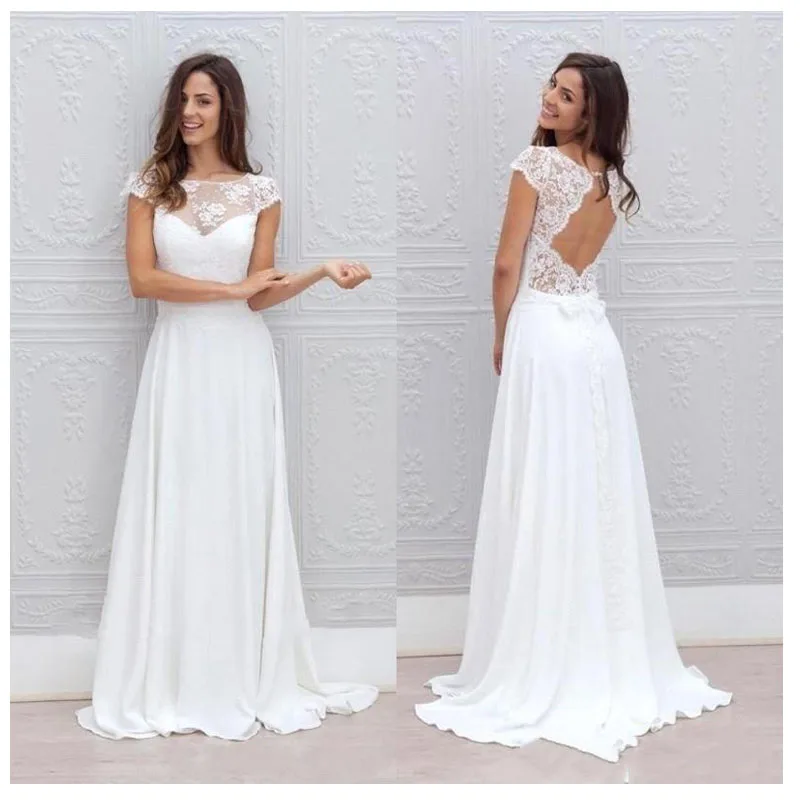 LORIE Simple Boho Trouwjurk Strand 2019 Robe de mariee Off De Schouder Bruids Jurk Chiffon Trouwjurken Spaghettibandjes