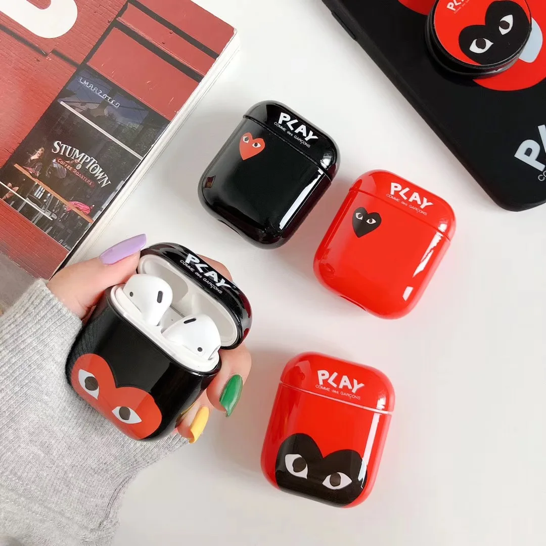 

Hot Japan luxury Street brand CDG Play Mirror Headphone Earphone Case For Apple Airpods Fashion Headset Box