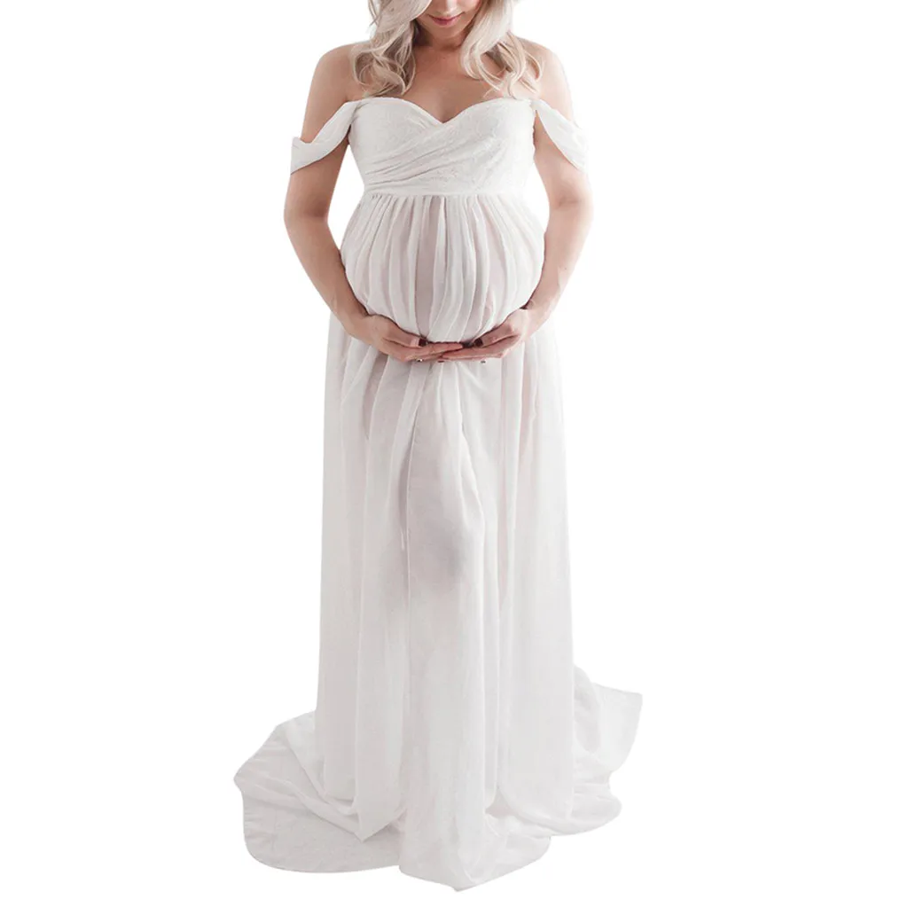 Длинное платье женская одежда для беременных, реквизит для фотосъемки, женское платье с открытыми плечами для беремен
