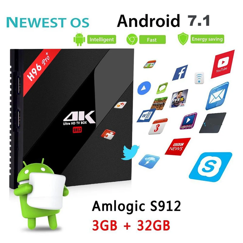 Orignial H96 pro plus Smart Android 7.1 TV Box 2GB 3GB 16GB 32GB Amlogic S912 Octa Core 2.4G 5.8G WiFi H.265 4K Set Top Box