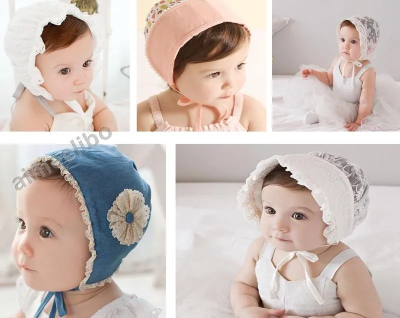 Шапка для маленьких девочек из хлопка/кружевной капор, шапки для новорожденных, аксессуары для детских шляп