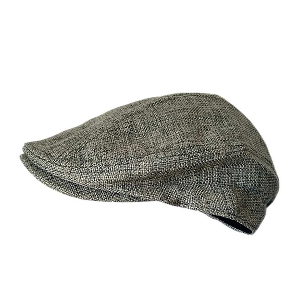 BUTTERMERE Mens Berets Grey Cotton Linen Flat Cap Male Solid Fitted Summer Retro Driving Hat Duckbill Brand Plain Gatsby Ivy Hat men's french beret