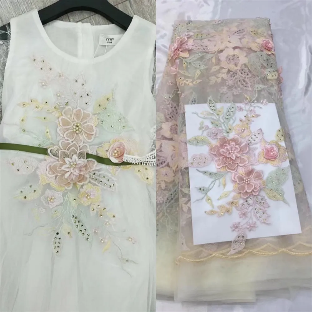 

High Quality African 3D Fabric Flowers Pink Nigerian Guipure Lace Fabrics For Women Latest 2018 African lace fabric HJ55-1