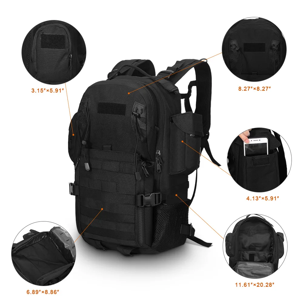 35L Outdoor Tatcical Molle Backpack Military Rucksack with Adjustable Strap Water Resistant Bag for Hiking Camping