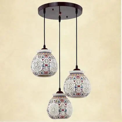 

Asian E27 LED Vintage Pendant Light 3 Head Lamp Hanging Chinese Ceramic Loft Coffee Bar Restaurant Kitchen Lights