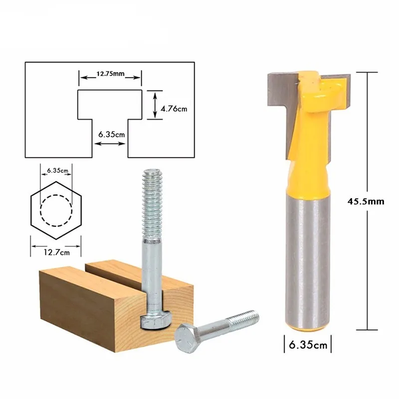 

Shank T-slot Cutter Router Bit Home Tool 1/4'' Steel Handle 3/8'' Length Woodworking Cutters For Power Tools