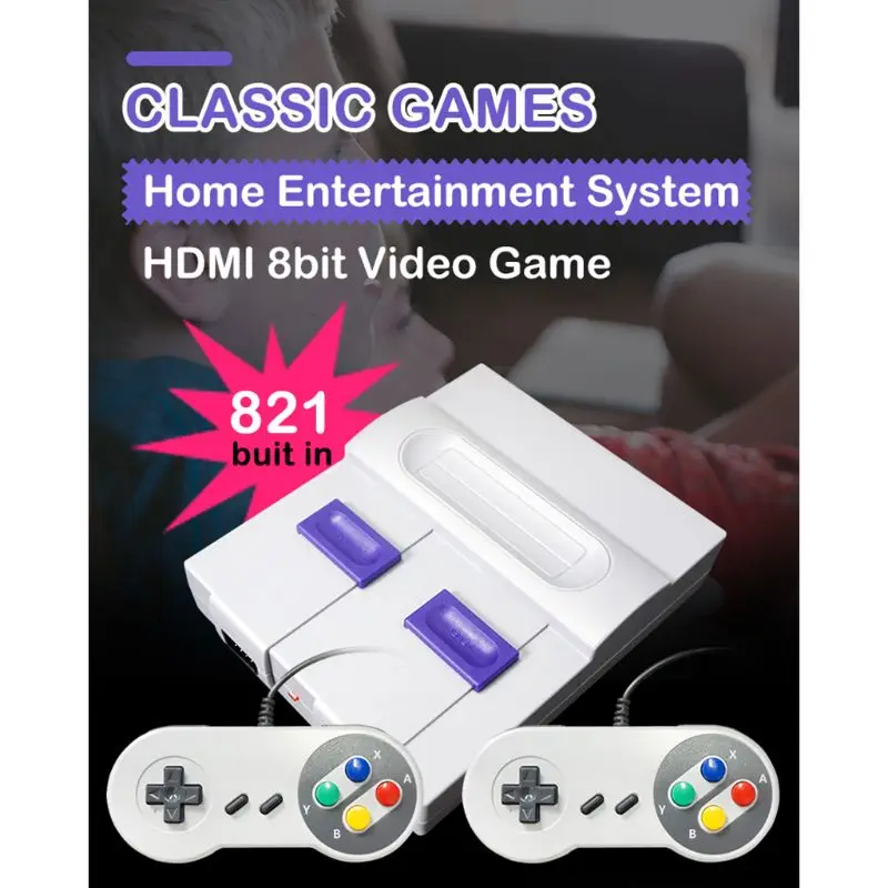 SUPER MINI SNES NES Retro Classic Video Game Console TV Game Player Built-in 821 Games with Dual Gamepads