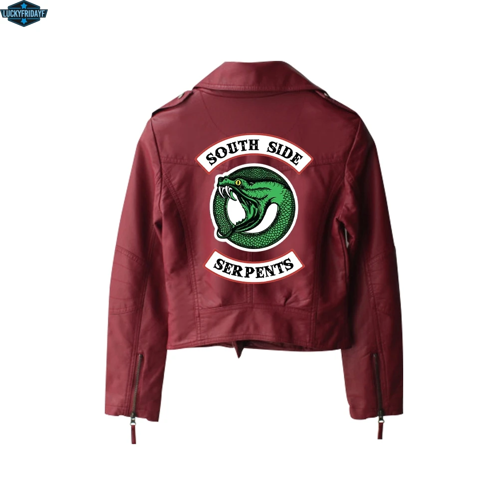 Beste Nieuwe 2019 Riverdale PU Gedrukt Logo Southside Riverdale Slangen Jassen Vrouwen Riverdale Serpent Streetwear Lederen Jacket custom