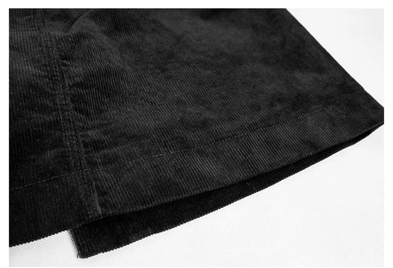 Autumn a-line skirt corduroy skirt in the long high waist slit skirt multi button pocket skirt (22)