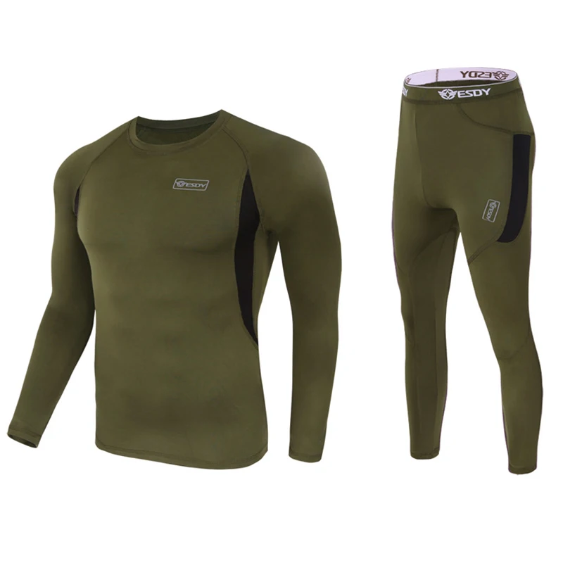 YOOY мужская одежда для мужчин s теплые штаны Por зимнее термобелье мужские кальсоны сексуальный комплект из двух предметов спортивный компресс - Цвет: Army Green