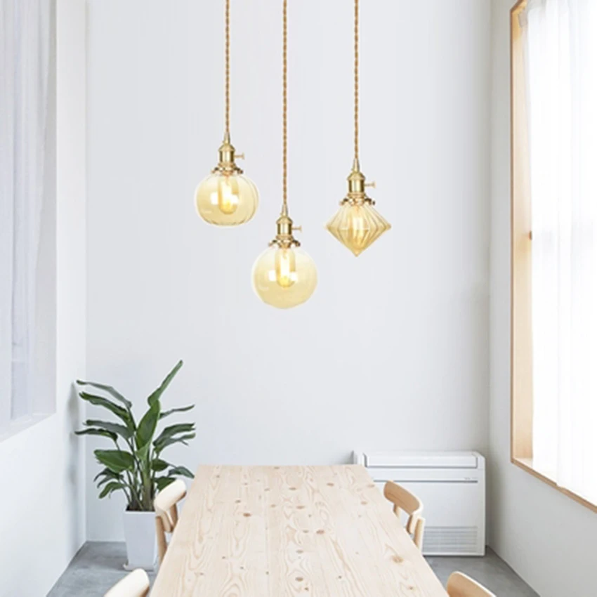 

Nordic Loft LED Glass Pendant Lights Modern Industrial Wind Copper Pendant Lamps Restaurant Living Room Decor Lighting Luminaire