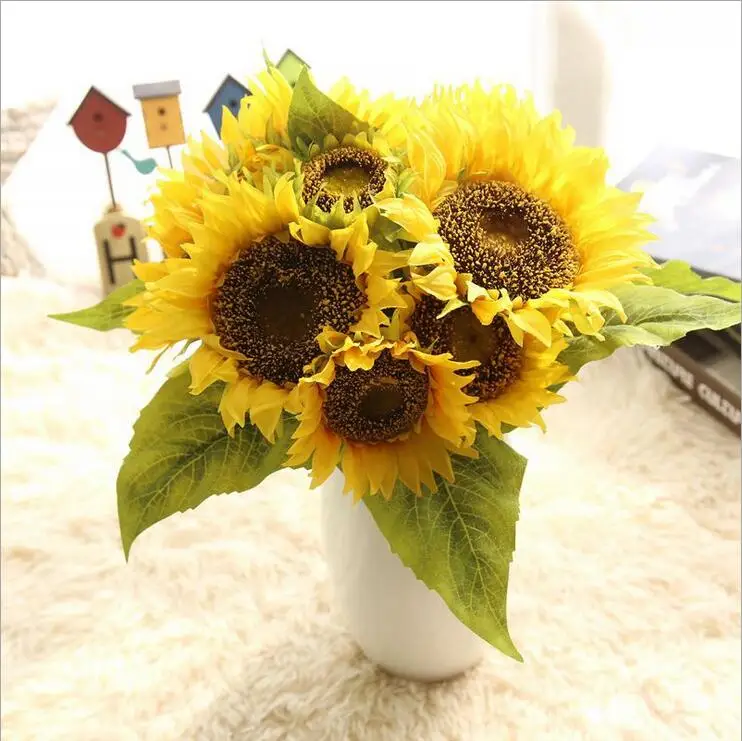 1 bouquet vivid artificial flowers sunflower decorative flowers cheap sunflower stamens flores artificiales home wedding decorat - Sunflower Decorations 1 bouquet vivid artificial flowers sunflower decorative flowers cheap sunflower stamens flores artificiales home wedding decorat - Sunflower Decorations