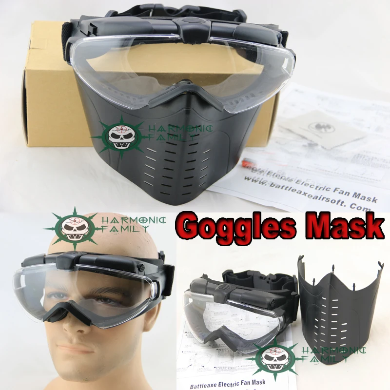 Tactical Airsoft Paintball Full Face Electric Fan Gas Mask With Goggle