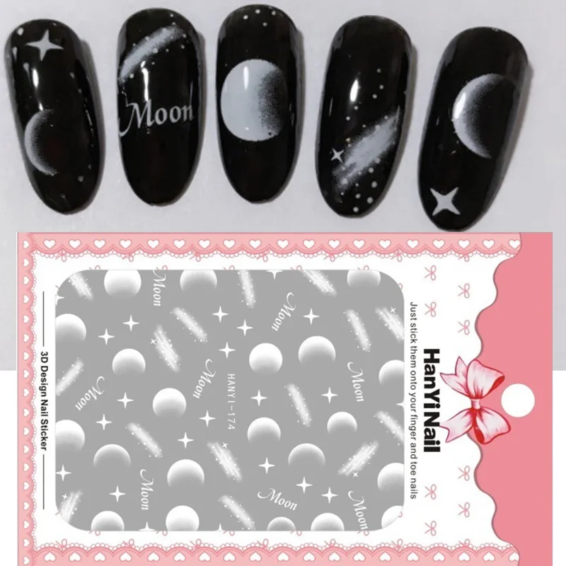 3D рельефная наклейка для ногтей, лунная звезда, цветок, клей, сделай сам, маникюрный слайдер, декоративные наклейки для ногтей