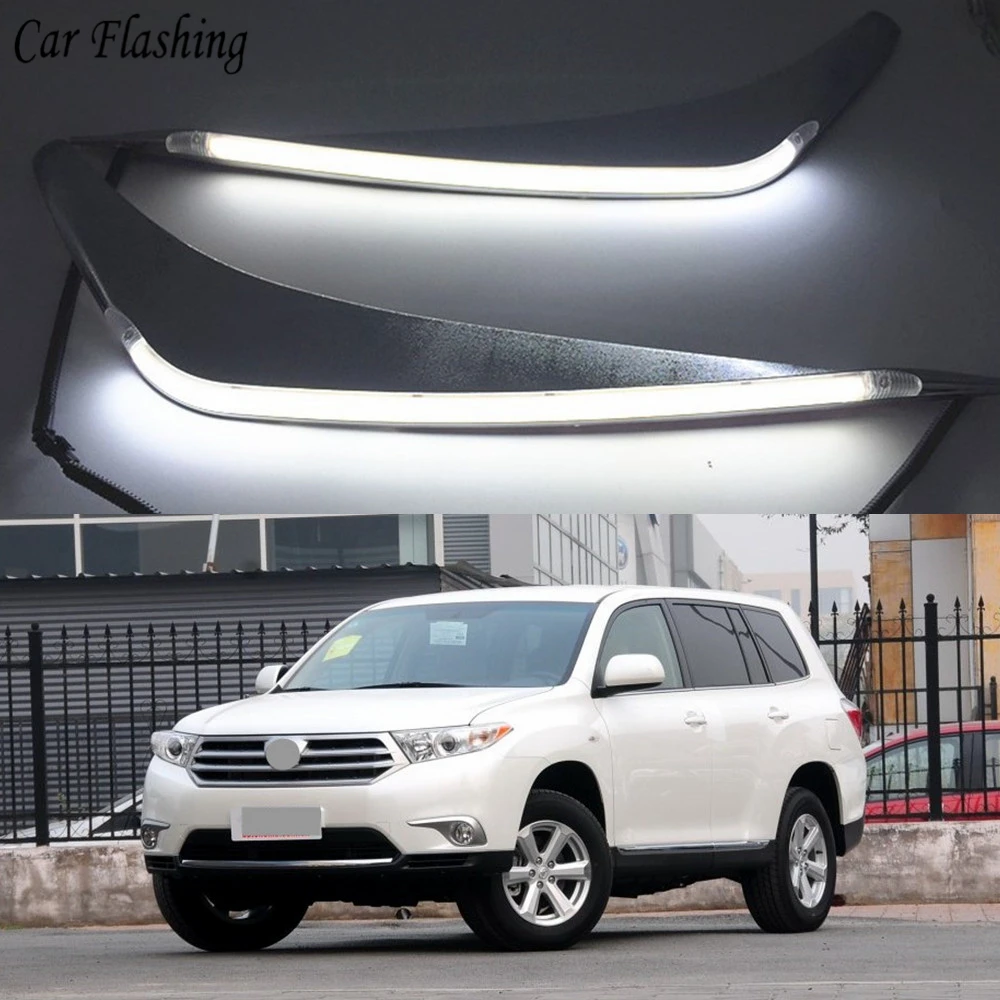 

2PCS LED Daytime Running Light Yellow Turn Signal Relay Car Headlight Eyebrow Decoration For Toyota Highlander 2012 2013 2014