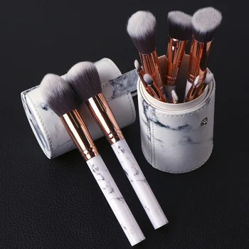 

10pcs Professnial Women Makeup Brushes Soft Makeup Brush Set Foundation Powder Brush Beauty Marble Make Up Brush Bag D1
