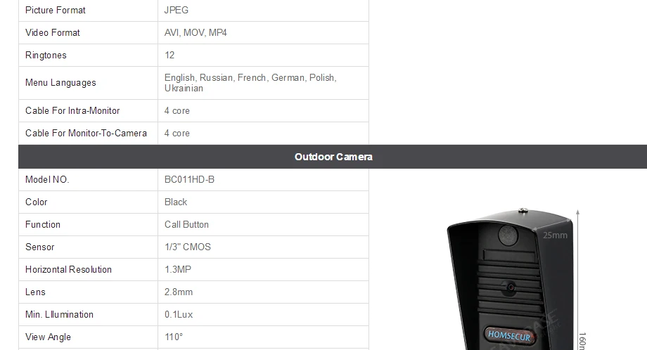 Homssecur 4 провода AHD телефон видео домофон системы с 1.3MP Черный Камера BM714HD-S + BC011HD-B