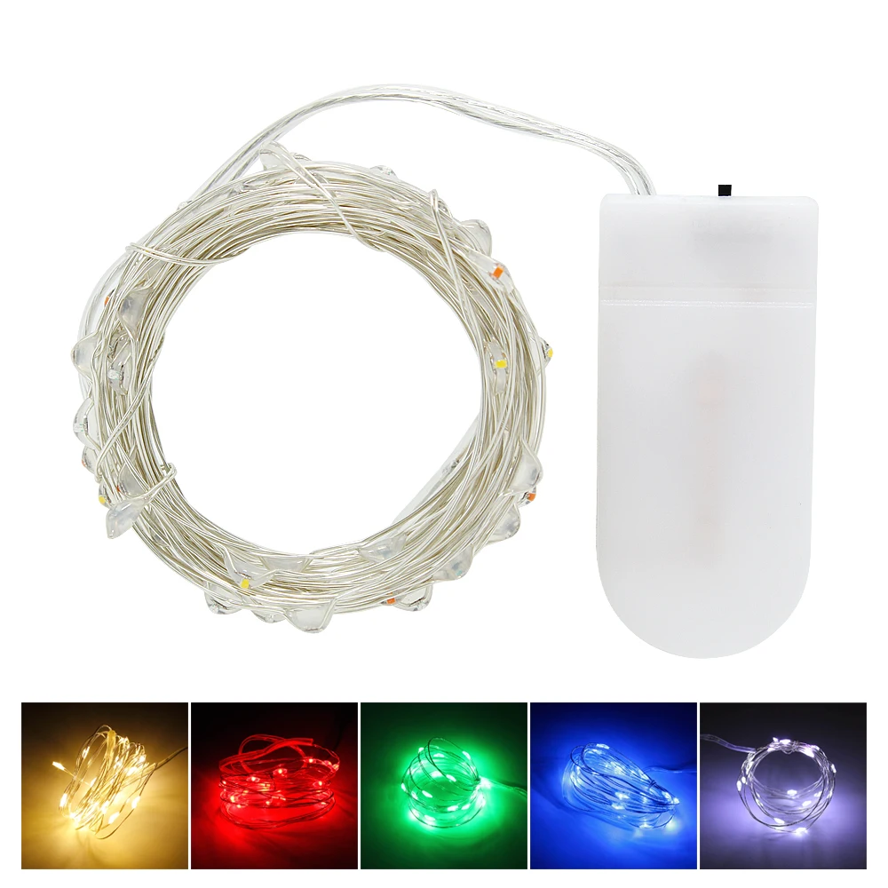 

New Year 1M 2M 3M 5M LED Silver Wire String Lights Waterproof Fairy Garland Christmas Home Wedding Decoration Battery Operated