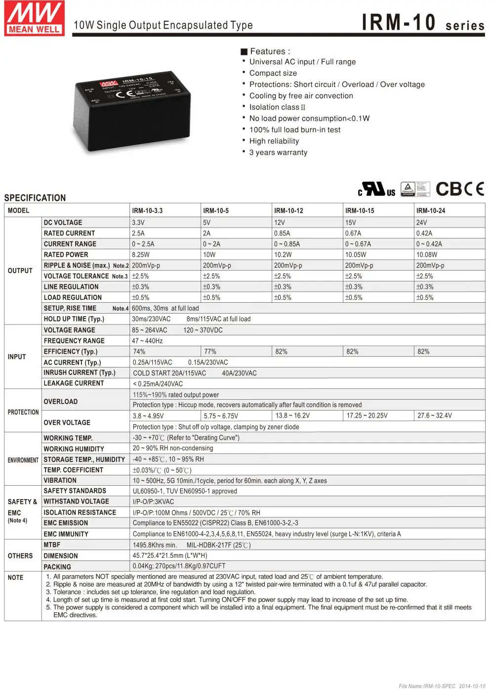 MEAN WELL IRM-10-12 12V 0.85A meanwell IRM-10 12V 10,2 W одиночный выход инкапсулированного типа