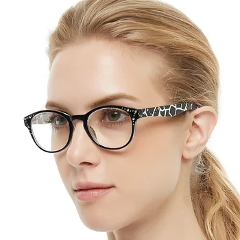 

Anti-Fatigue Reading Glasses Women Round Glasses Frame Eyeglasses Reading Clear Lens Diamond Hyperopia Eyewear +1.5 MARE AZZURO