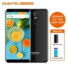 Оформление Oukitel C8 5,5 дюйма 18:9 мобильный телефон MTK6580A 4 ядра 2 Гб Оперативная память 16 Гб Встроенная память 13MP Android 7,0 3000 mAh Touch ID смартфон