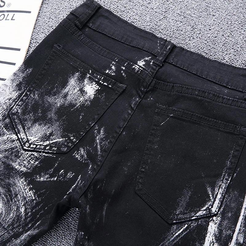 Gersri ночной клуб мужские джинсы с 3D принтом черный волк узор Печатный Панк Тонкий прямой хлопок Повседневный принт джинсовые брюки плюс размер