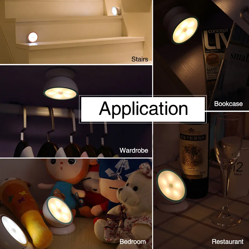 USB Перезаряжаемый Активированный датчик движения настенный светильник Ночная Газоразрядная лампа освещения для шкафа для коридора и кабинета