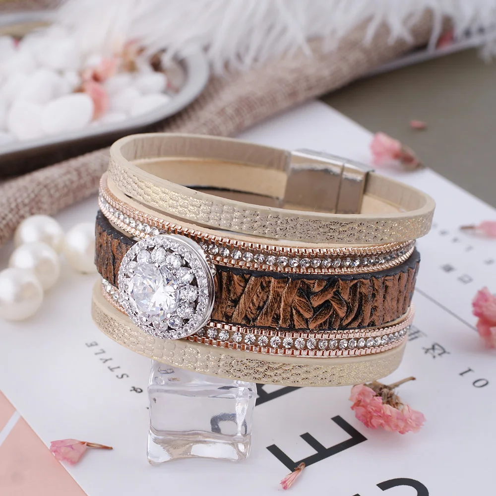 

Newest Partnerbeads snap bracelets jewelry 8.26 inch PU leather bracelets fit 18-20mm snap button wholesale snaps jewelry KC0259