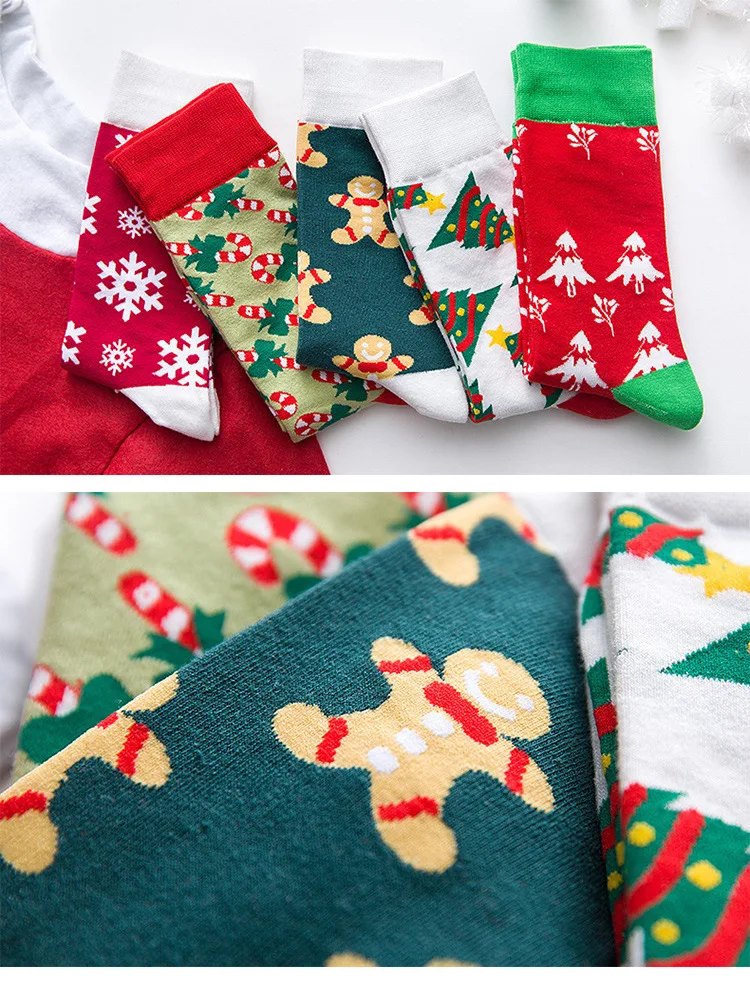 Новые модные рождественские каваи милые женские носки забавная Рождественская елка олень пряник Снежинка Лось конфеты трость, носок