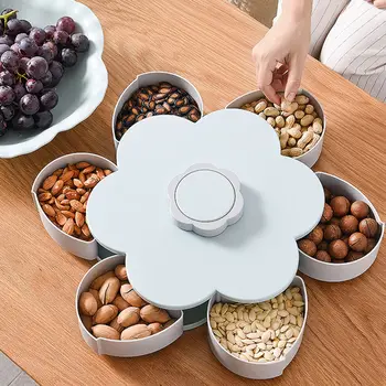 

Hot Plastic Storage Box Six Petal Shaped Snack Tray Rotating Nuts Box Container Dried Fruit Plate Party Serving Tray - Blue Grey