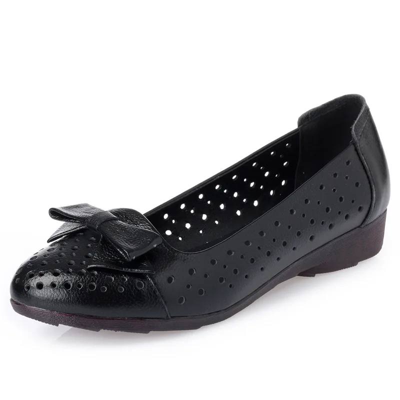 Confortable Véritable Respirant Appartements Printemps Cuir 2018 Nouveau En Doux Creux Rétro Beige Plates Femmes Brown Arc Mode noir light Chaussures IzISxwqC
