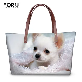

FORUDESIGNS Tote Girls Cross body Bags 3D Chihuahua Printed Cute Animal Large Shoulder Bags Ladies Beach Handbags Bolsos Mujer