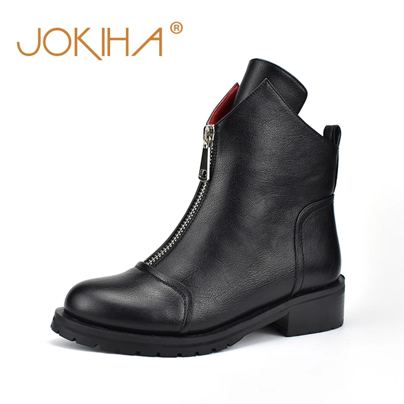 

2019 New Women Ankle Boots PU Leather Ladies Motorcycle Boots Female Fur Plush Warm Booties Shoes Low Heels Snow Boots Footwear