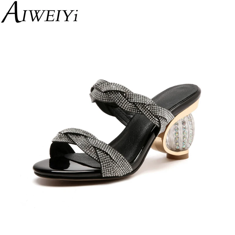 

AIWEIYi Women Slippers Crystal Heel High Heels Summer Ladies Flip Flops Elegant Women Wedding Shoes Mules Sandal Shoes Woman