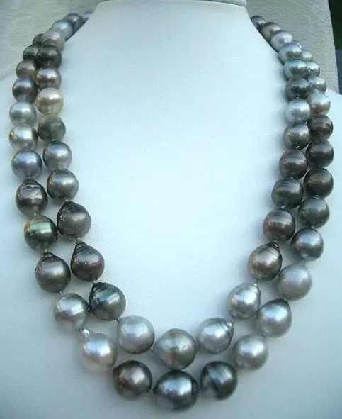 

13MM SOUTH SEA NATURAL Tibetan BLACK GRAY PEARL NECKLACE shipping free