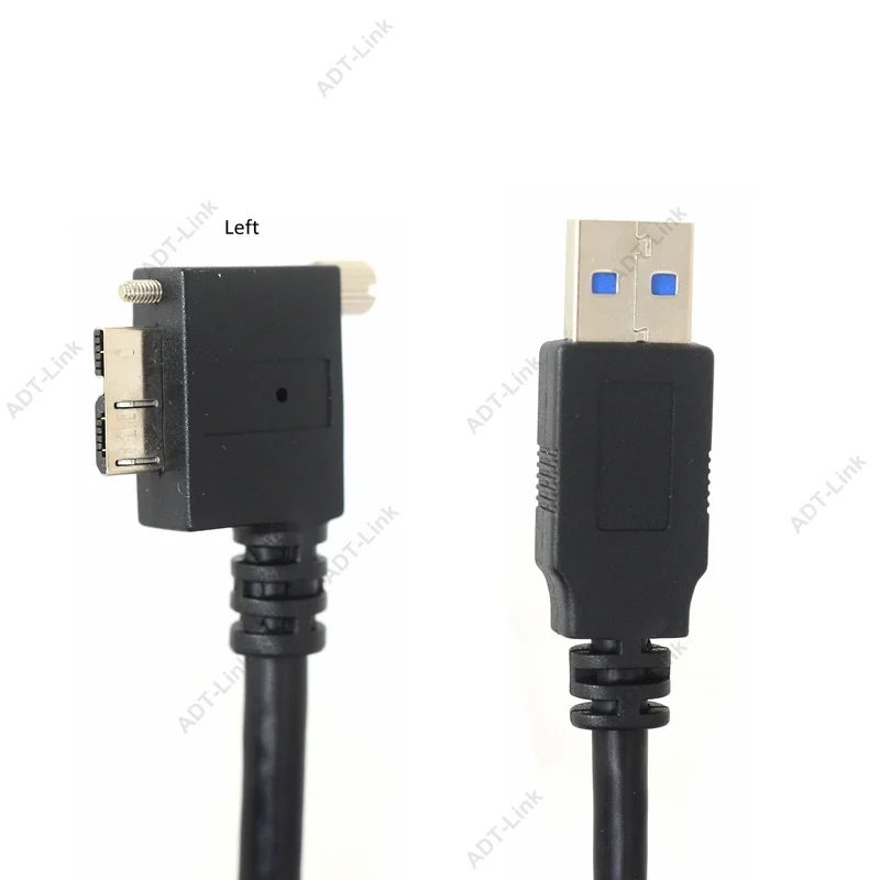 Micro-Кабель USB 3 0 левый Угловой A к Micro B шнур с запорными винтами для промышленной
