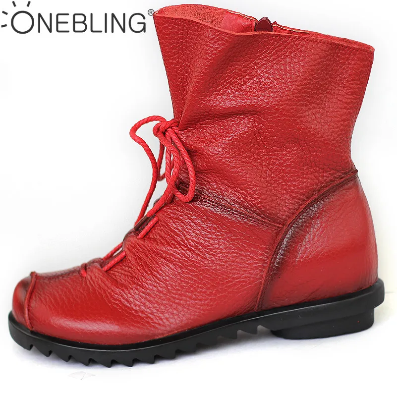 Plus Size Genuine Leather Women Boots 2017 Spring Autumn Fashion Pleated Ankle Boots Warm Soft Outdoor