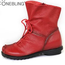 Plus la Taille En Cuir Véritable Femmes Bottes 2017 Printemps Automne Mode Plissée Cheville Bottes Douce et Chaude En Plein Air Casual Chaussures Plates