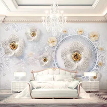 Пользовательские 3D тканевые текстильные обои для стен матовый шелк для гостиной фон фрески Европейский цветок с бриллиантом золотой