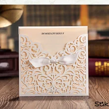 Высокая-класс выдалбливают лента; однотонные свадебные приглашения карты пользовательские печатное содержание пригласительная открытка Свадебные украшения