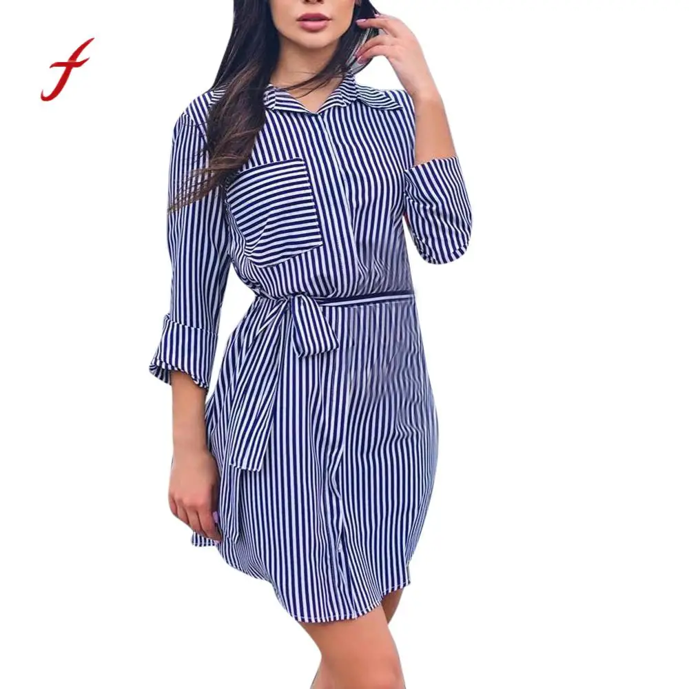 Vestidos verano 2018 осеннее платье для женщин Повседневное Полосатое с длинным рукавом и