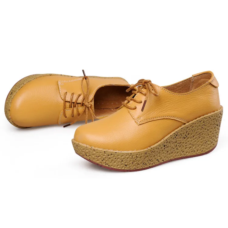 Célibataires Compensées Texiwas Pompes Cuir Véritable Haute Coins marron Femmes forme Plate Noir Femme jaune Talons En Chaussures Casual orange MSzVqGUp