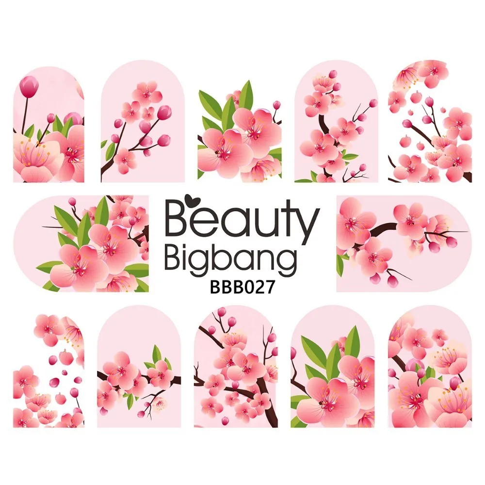 BeautyBigBang стикер для дизайна ногтей s 2 шт Ongles Розовый Цвет Бабочка птица роза цветок узор наклейки для нейл-арта BBB034 - Цвет: 27