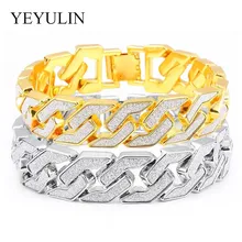 Мода Хип-хоп яркие золотые тона Iced Out проложили Стразы CZ кубинский браслет-цепочка для человека большой Размеры Толстая Тяжелая jewelry подарки
