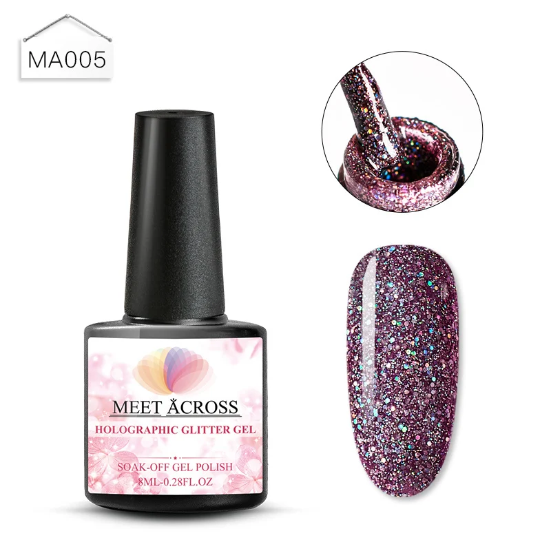 MEET ACROSS УФ-гель для ногтей 8 мл Розовое Золото Блестки замачиваются УФ-гель лак цветной лак для ногтей DIY Nail Art Laquer - Цвет: HS02693