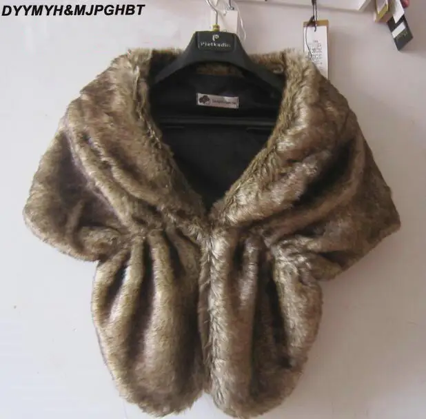 

Brown Faux Rabbit Fur Women Cape Long Wedding Belore Formal Winter Cape Bridal Fur Shawl