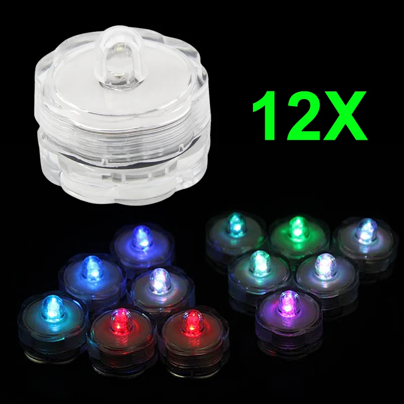 12pcs Super Bright Submersible Waterproof Mini LED Tea Light Candle Lights For Wedding Party Deocration Vase